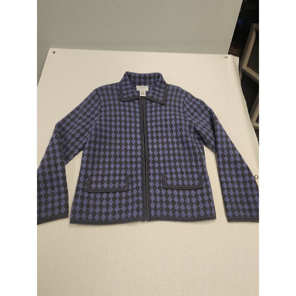 Pendleton Wool Zip Up Shacket Sweater Medium Purple Gray Diamond Pockets Pilling